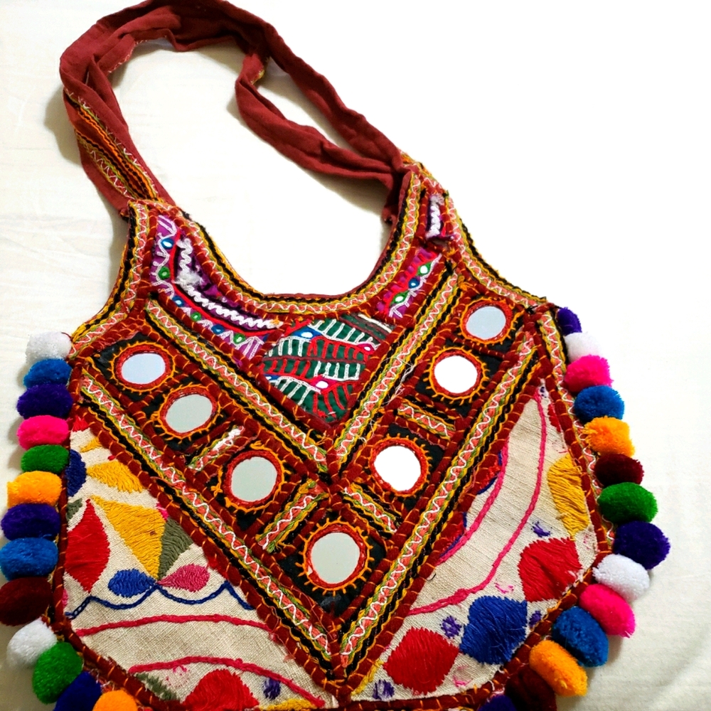MULTI  COLOR  HAND MADE MIRROR round bag